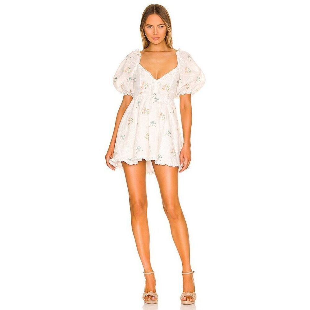 For Love and Lemons Yolanda Mini Dress in White Large